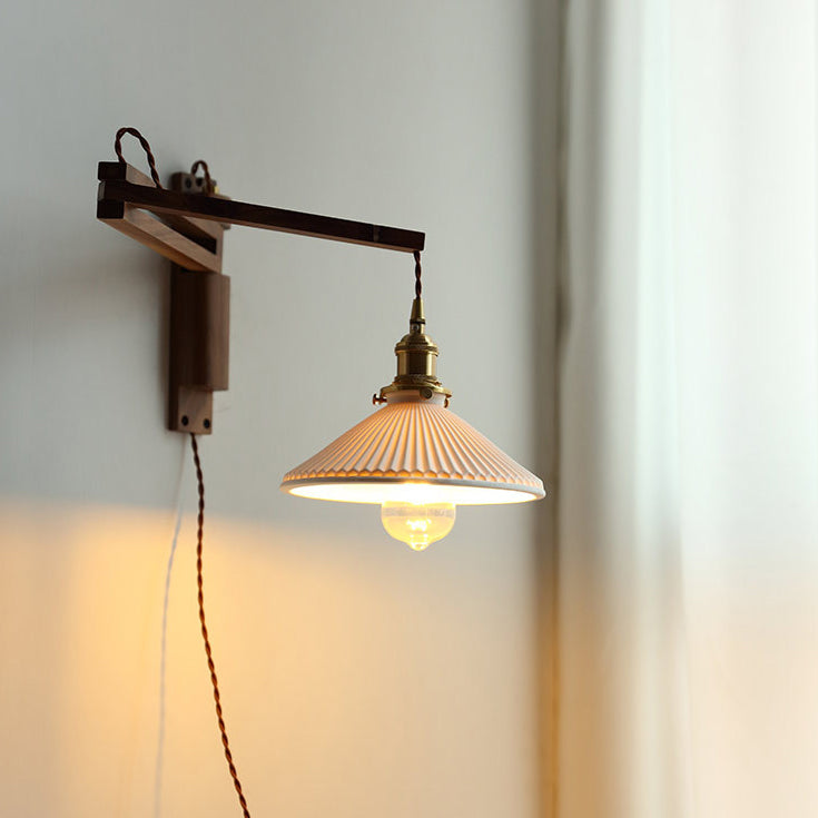 Lumenorth Olive Wood &amp; Ceramic Wall Light