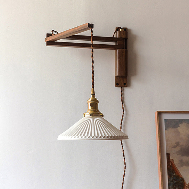 Lumenorth Olive Wood &amp; Ceramic Wall Light