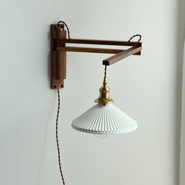 Lumenorth Olive Wood &amp; Ceramic Wall Light
