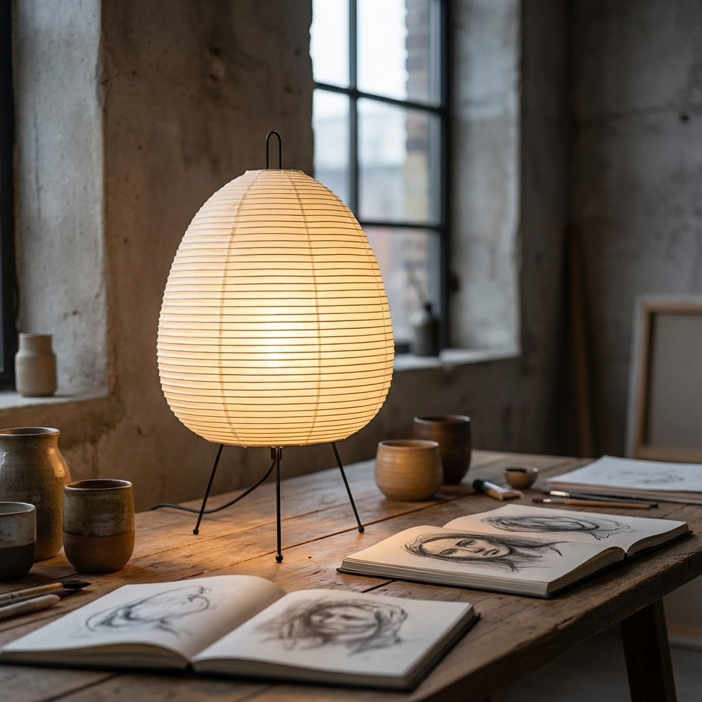 Lumenorth Frost Rice Paper Tripod Lamp