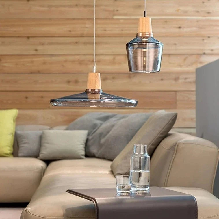 Lumenorth Timber Wood &amp; Glass Pendant