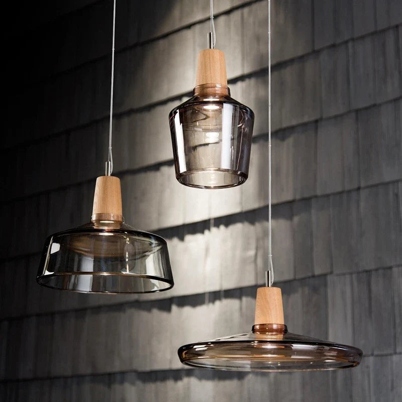 Lumenorth Timber Wood &amp; Glass Pendant