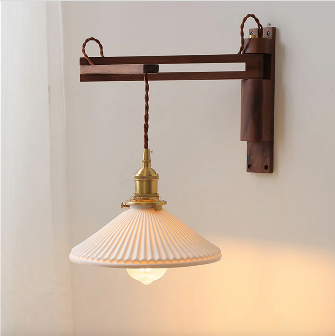 Lumenorth Olive Wood &amp; Ceramic Wall Light