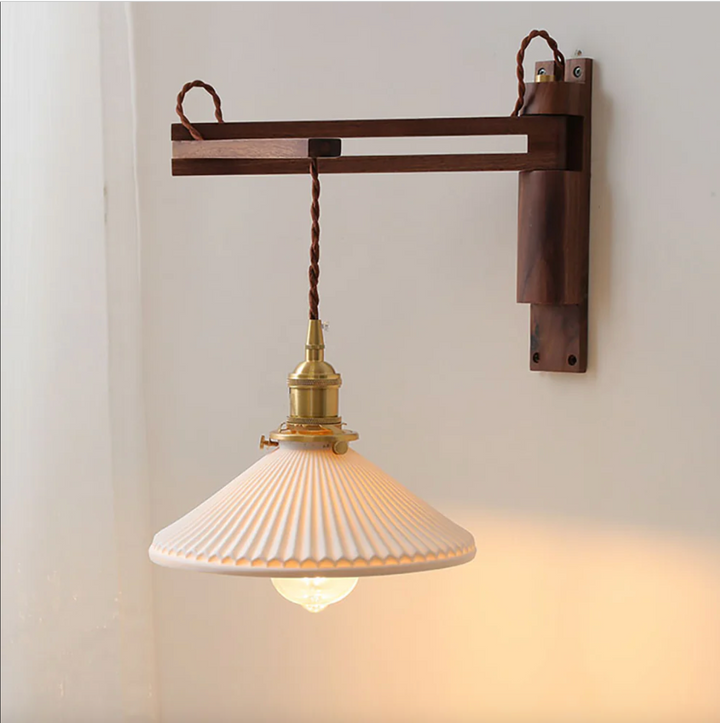 Lumenorth Olive Wood &amp; Ceramic Wall Light