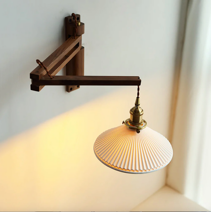 Lumenorth Olive Wood &amp; Ceramic Wall Light