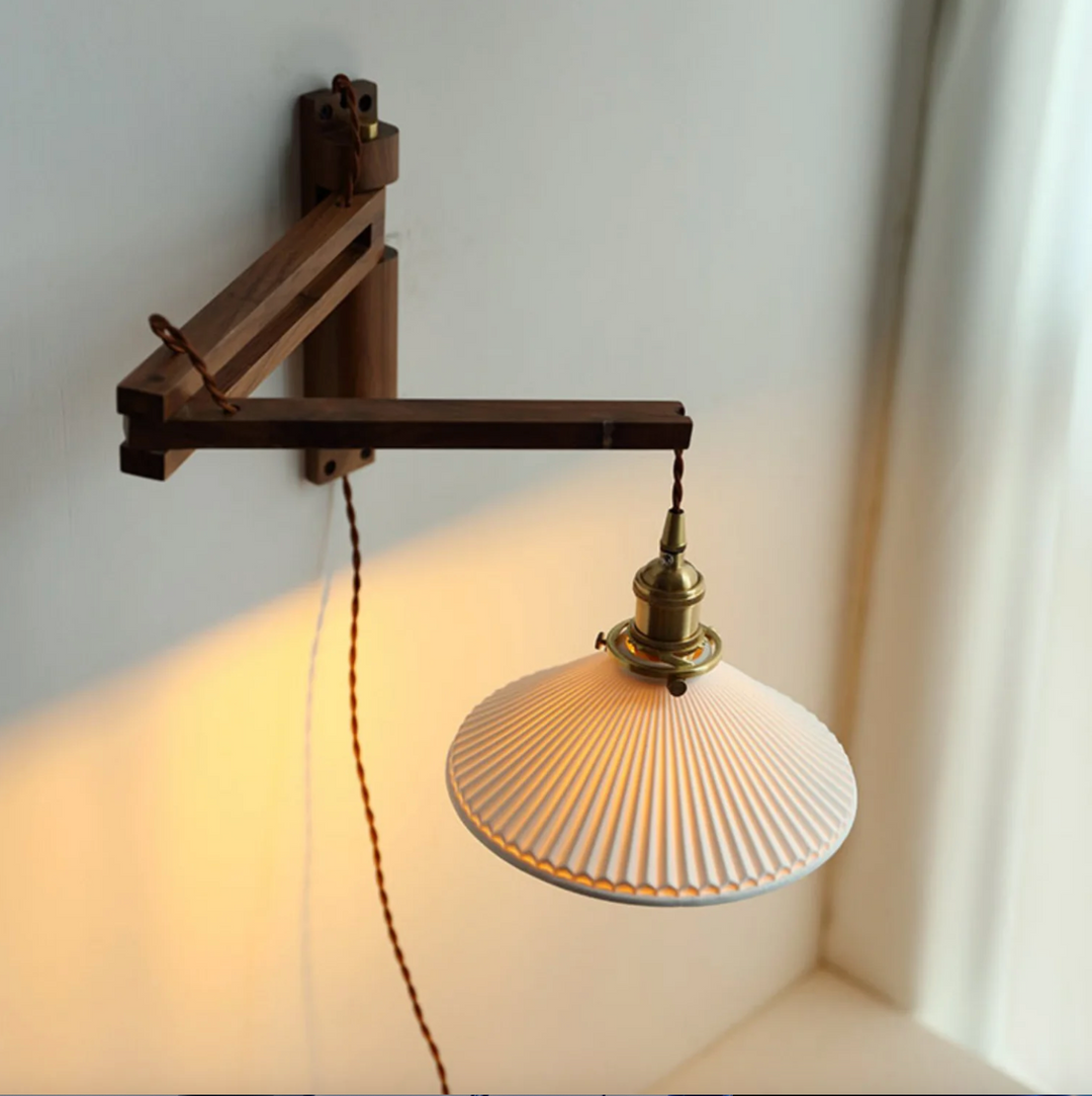 Lumenorth Olive Wood &amp; Ceramic Wall Light