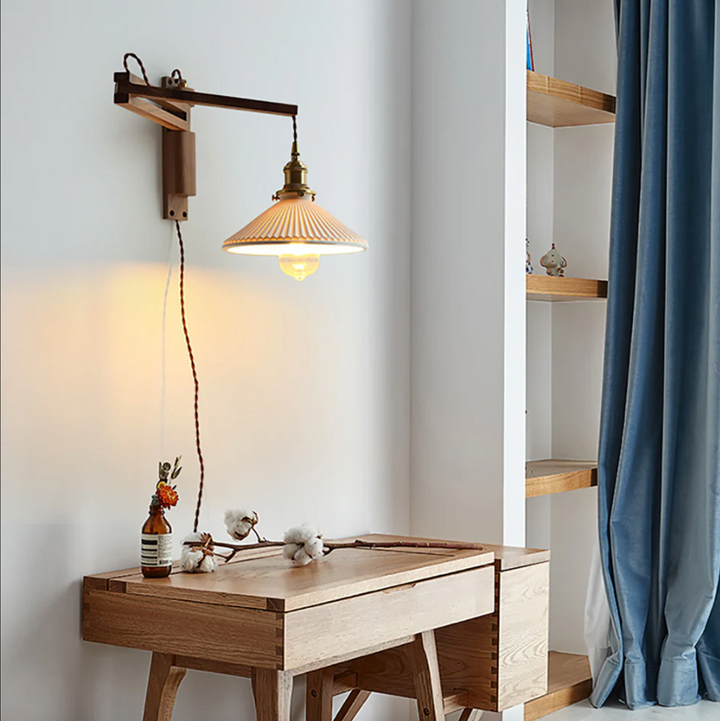 Lumenorth Olive Wood &amp; Ceramic Wall Light
