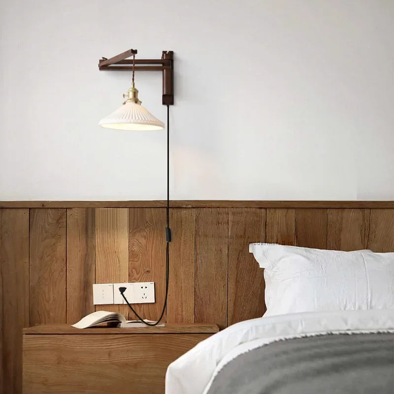 Lumenorth Olive Wood &amp; Ceramic Wall Light