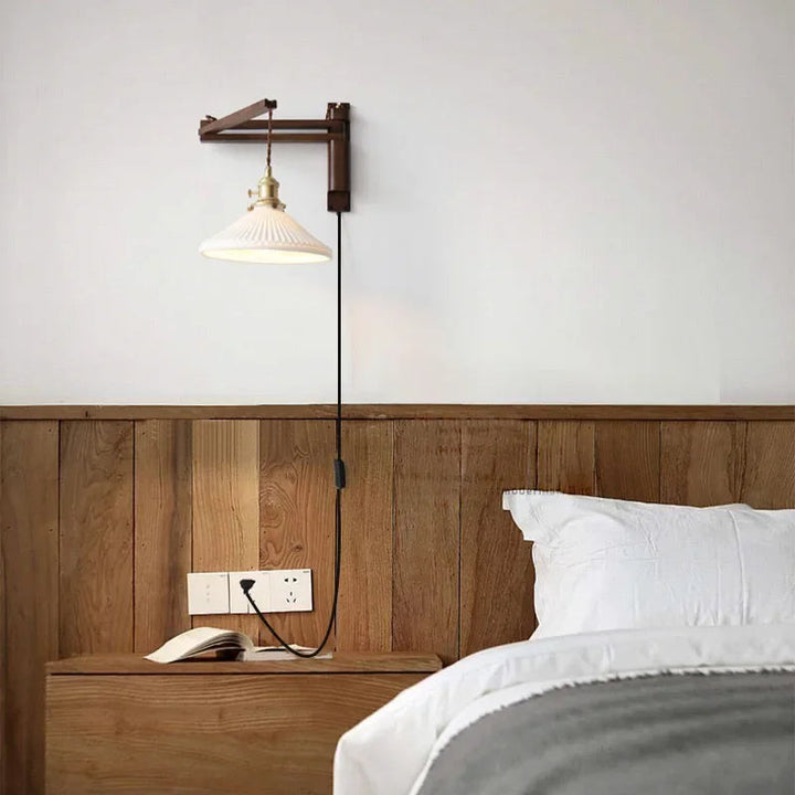 Lumenorth Olive Wood &amp; Ceramic Wall Light