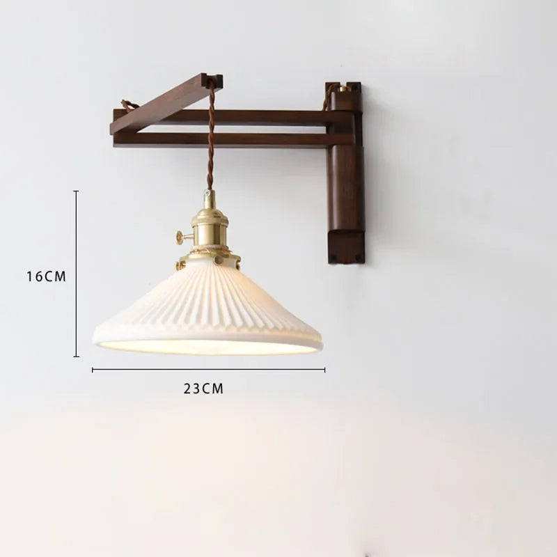 Lumenorth Olive Wood &amp; Ceramic Wall Light