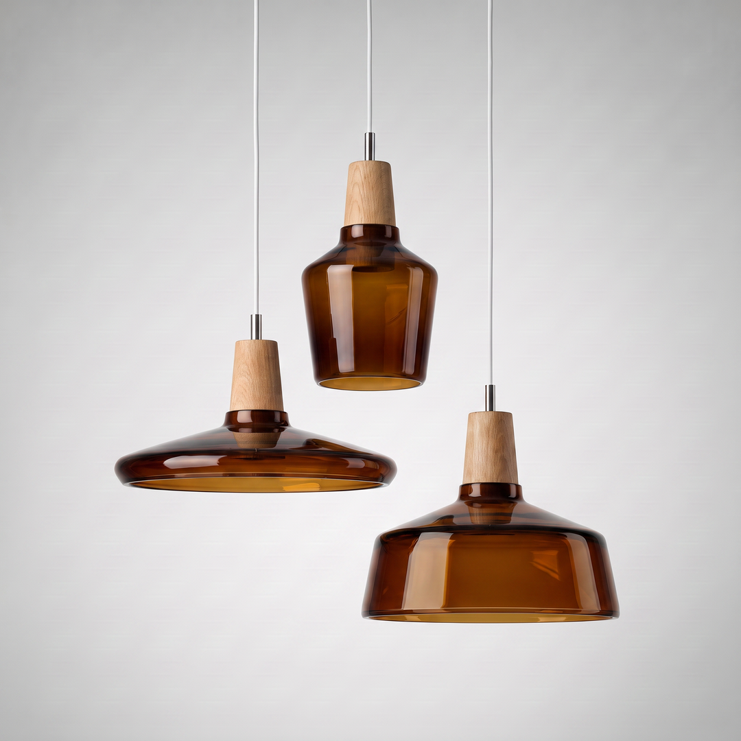 Lumenorth Timber Wood &amp; Glass Pendant