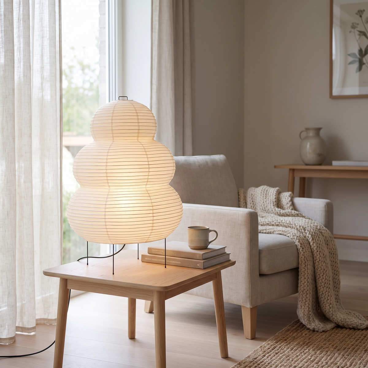 Mist rice paper table lamp in a Scandinavian interior