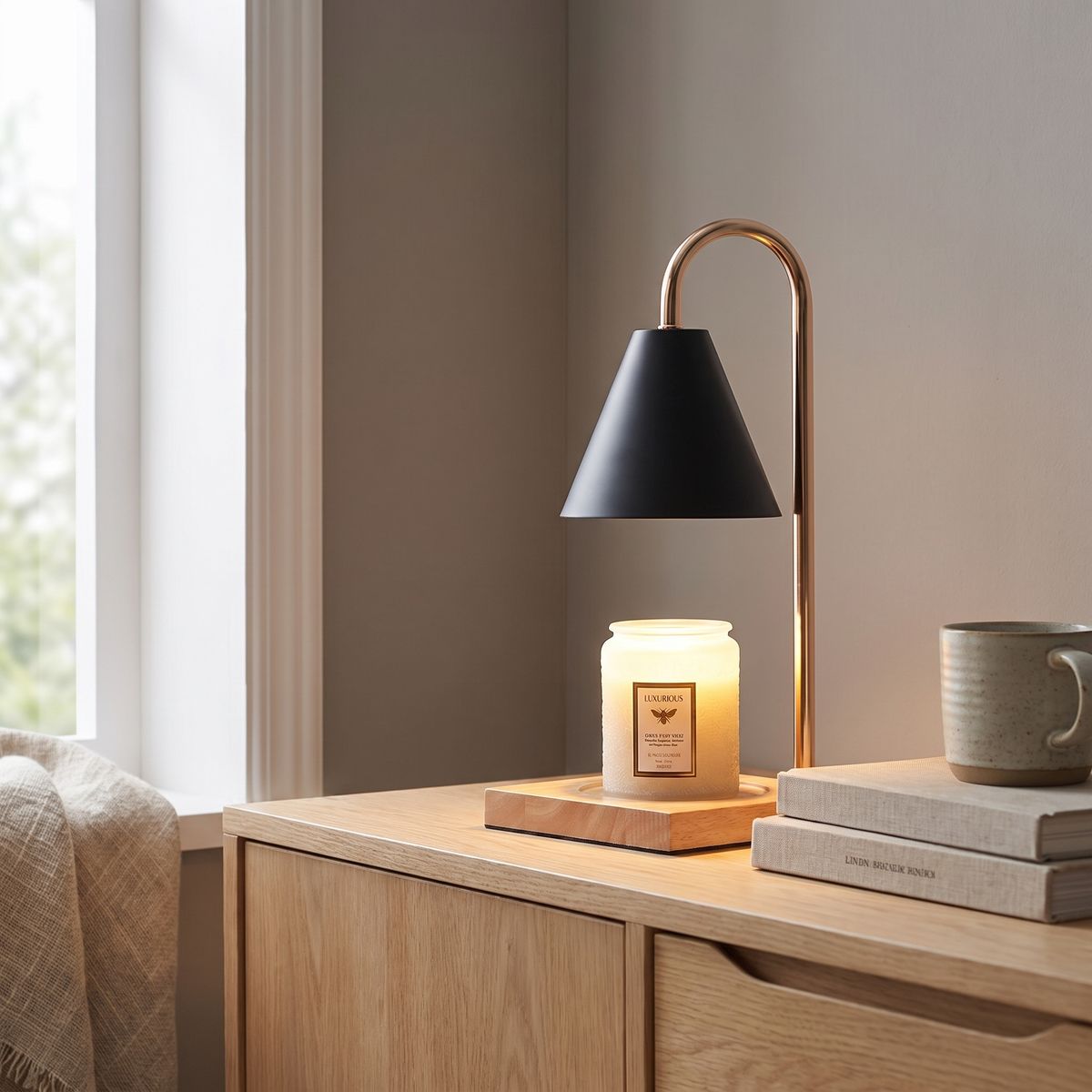 Arc candle warmer lamp in a Scandinavian interior