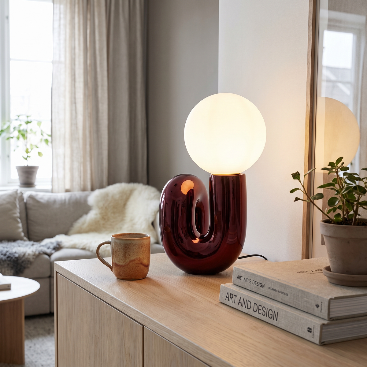 Loop sculptural table lamp in a Scandinavian interior