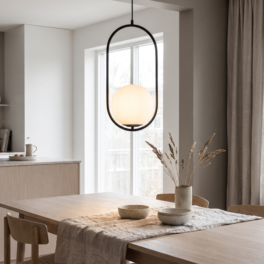 Vessel black and gold glass pendant light in a Scandinavian interior