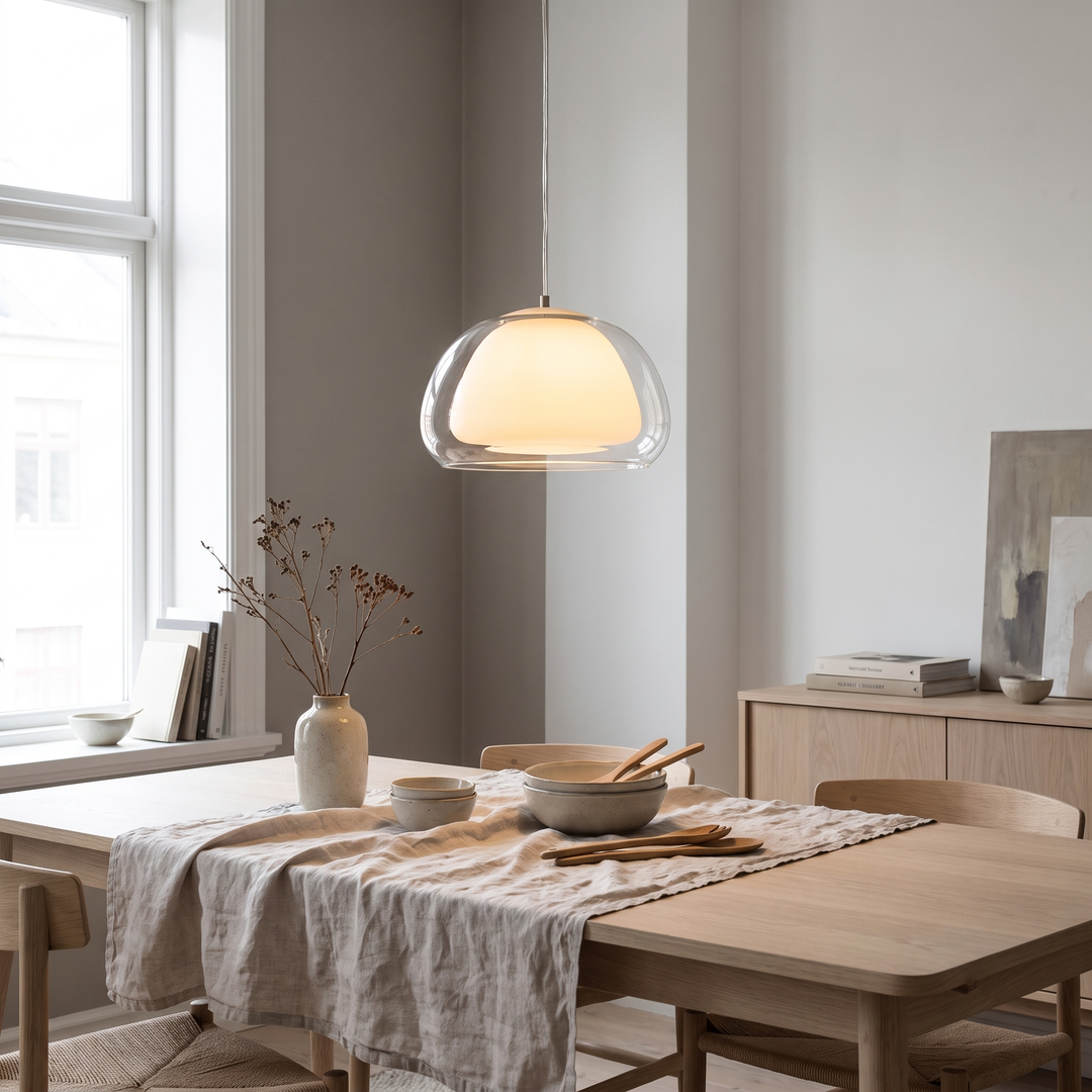 Drop glass globe pendant light in a Scandinavian interior