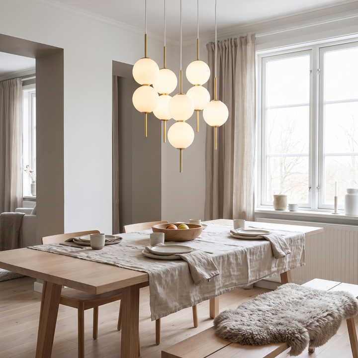 Cluster glass globe pendant light in a Scandinavian interior