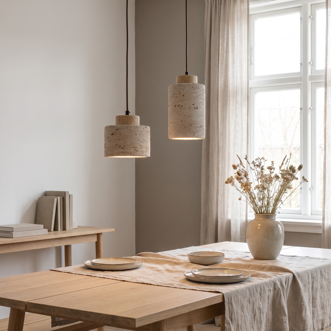 Slate stone pendant light in a Scandinavian interior