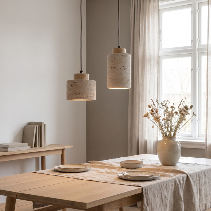 Slate stone pendant light in a Scandinavian interior