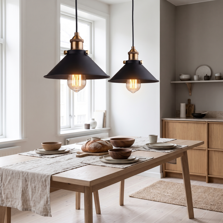 Forge industrial pendant light in a Scandinavian interior