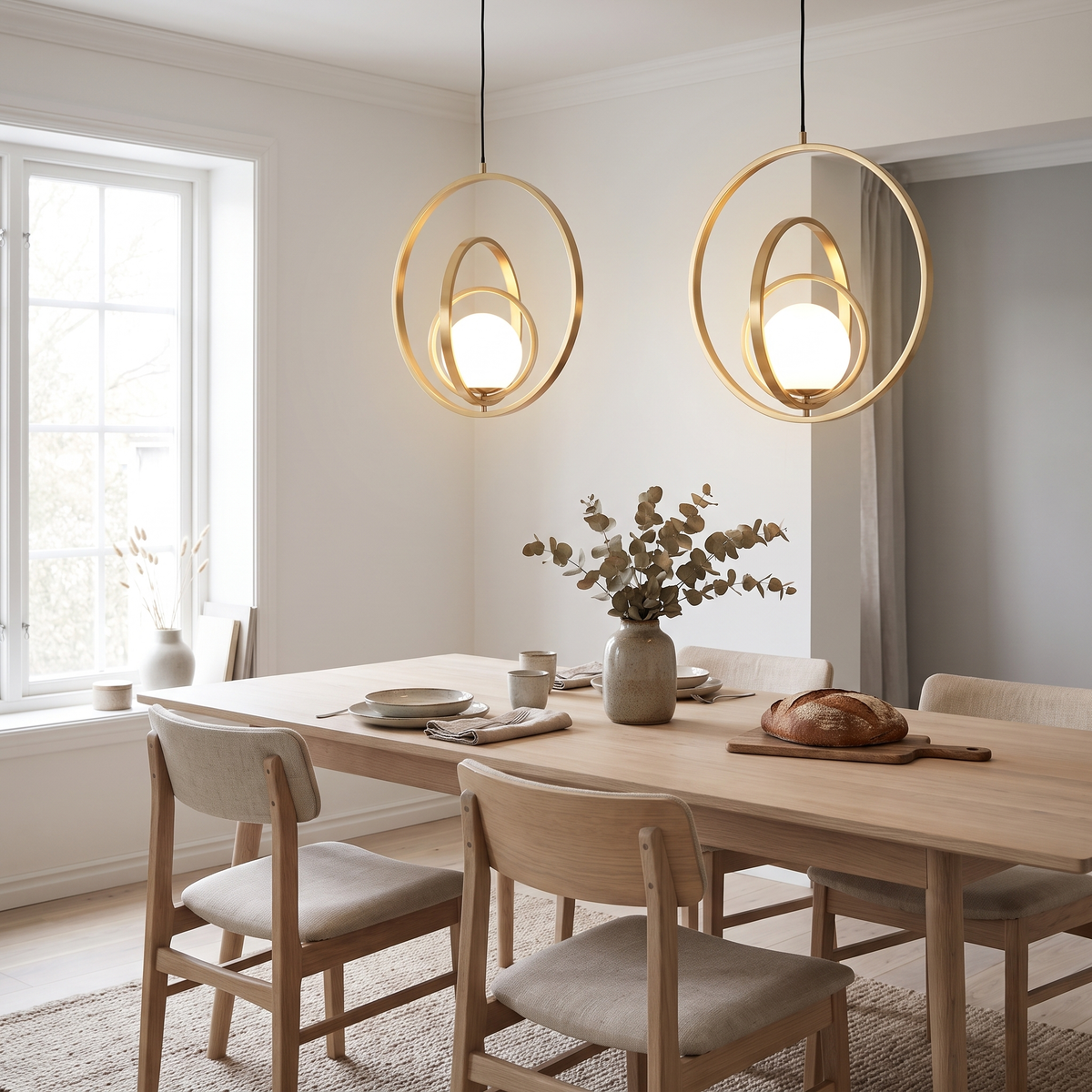 Circa gold ring pendant light in a Scandinavian dining room