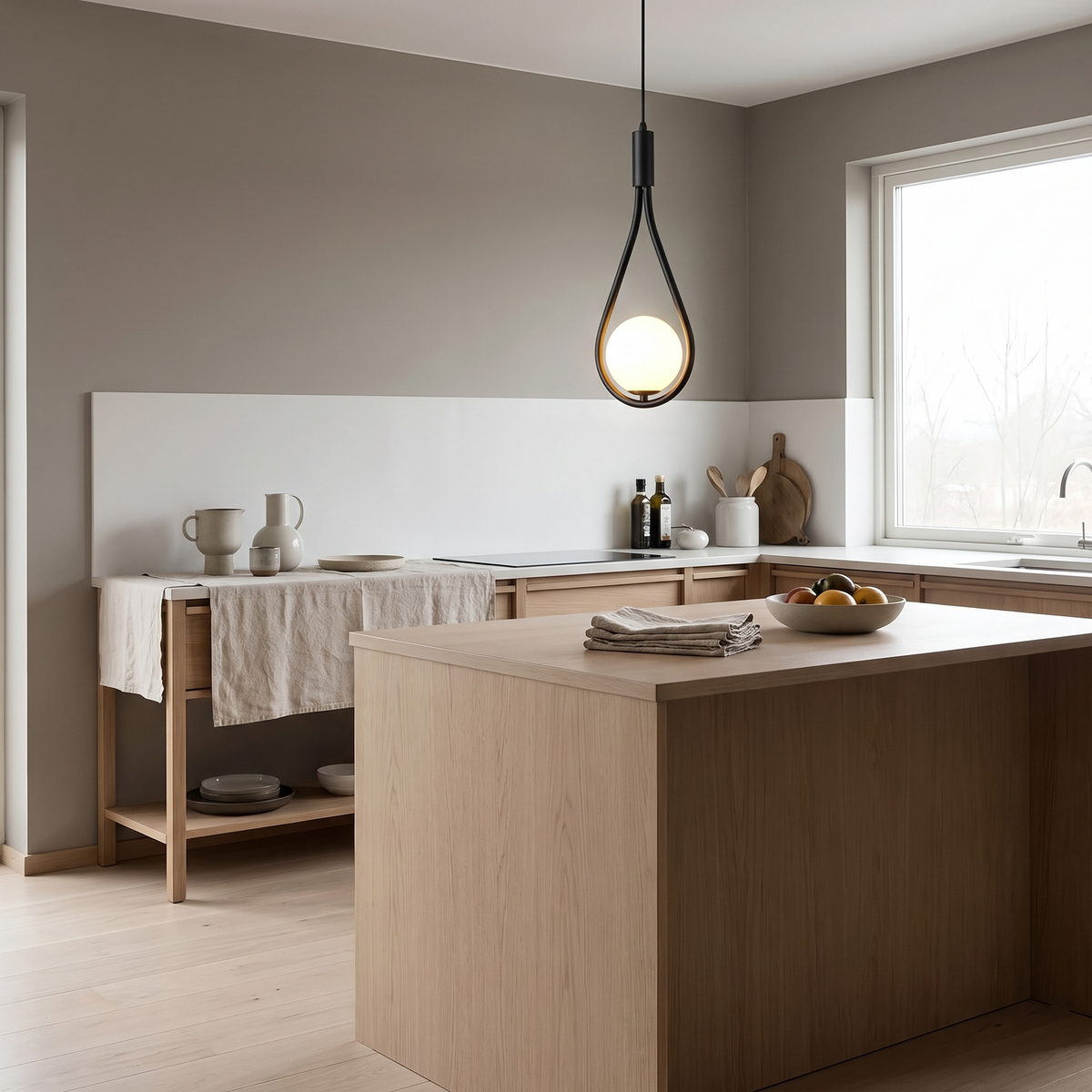 Tilt adjustable pendant spotlight in a Scandinavian interior