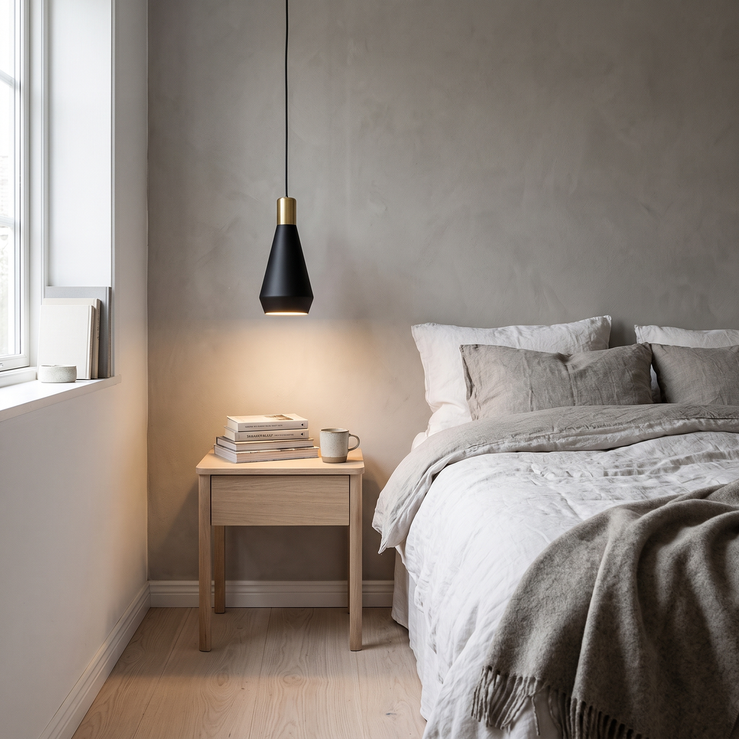 Onyx pendant light in a Scandinavian bedroom