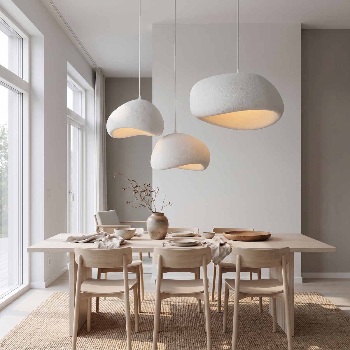 Boulder stone pendant light in a Scandinavian interior