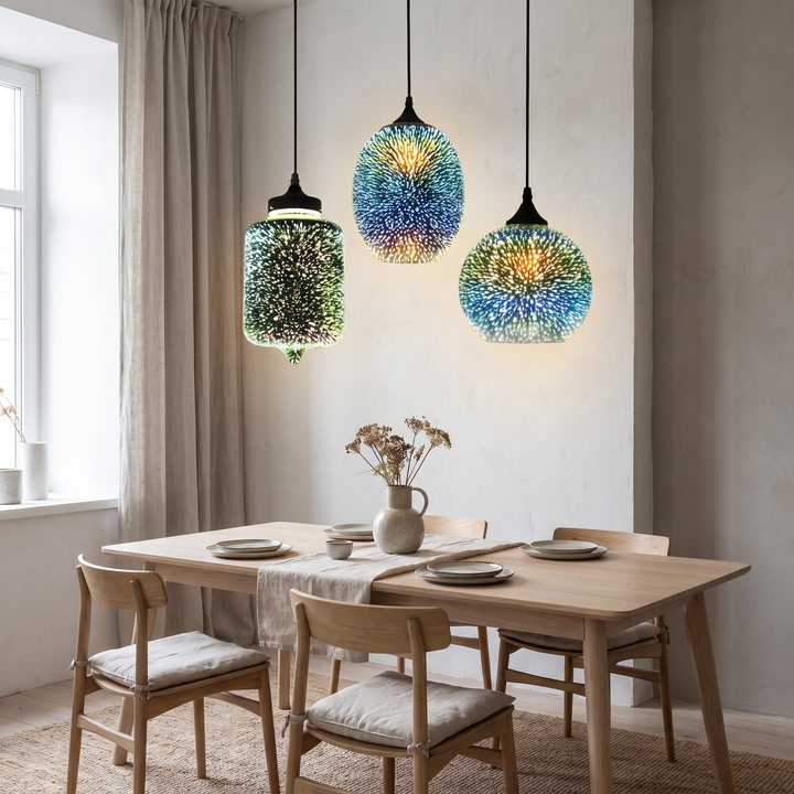 Prism glass pendant light in a Scandinavian dining room