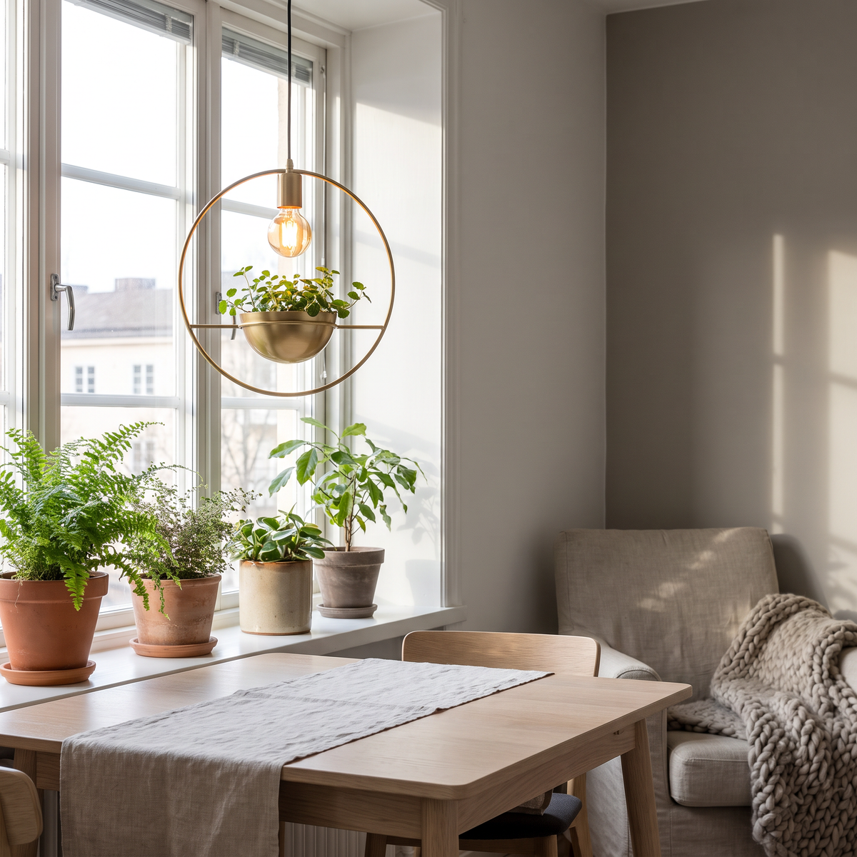 Meadow ceramic planter light in a Scandinavian interior