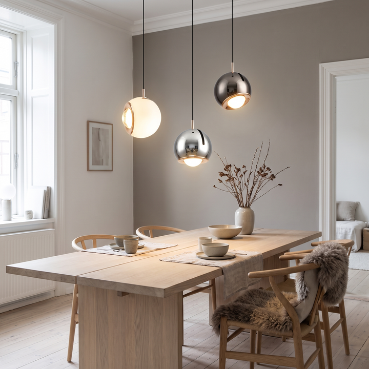 Vector adjustable LED pendant light in a Scandinavian interior