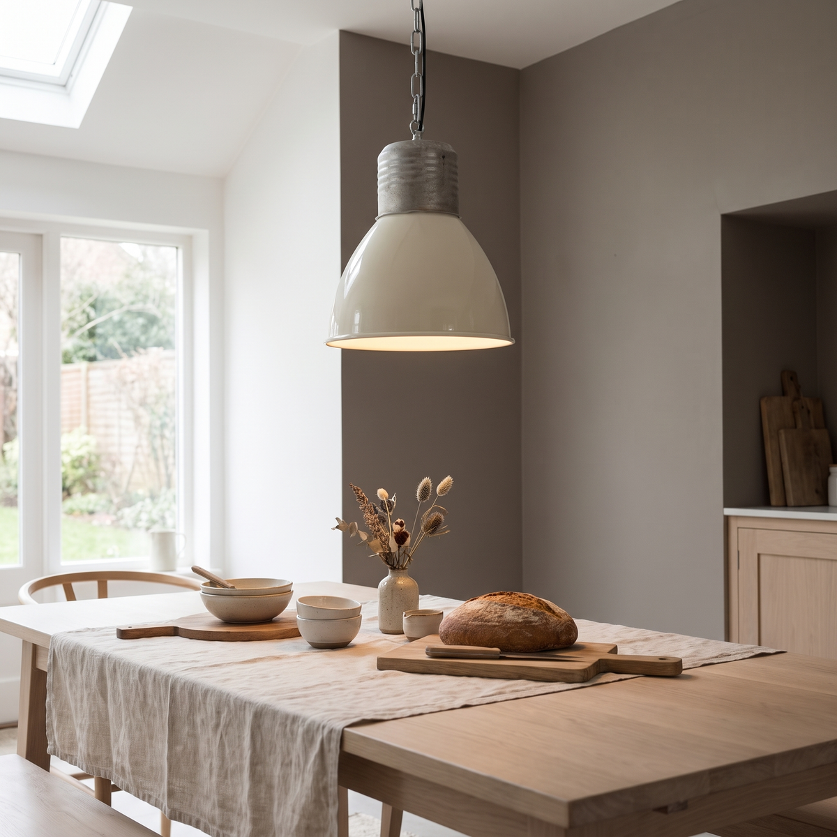 Harbor enamel bell pendant light in a Scandinavian kitchen