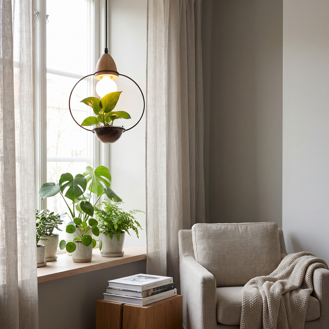 Terrarium pot pendant light in a Scandinavian interior