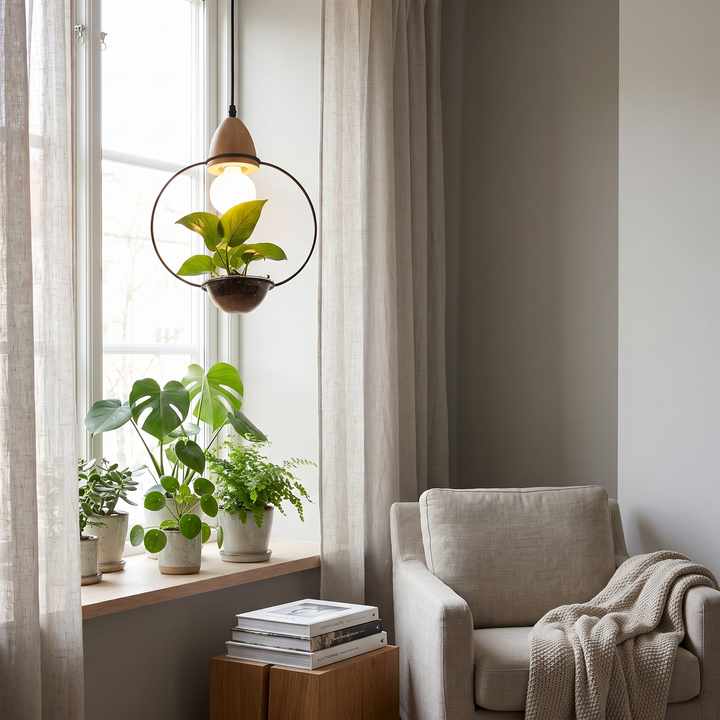 Terrarium pot pendant light in a Scandinavian interior