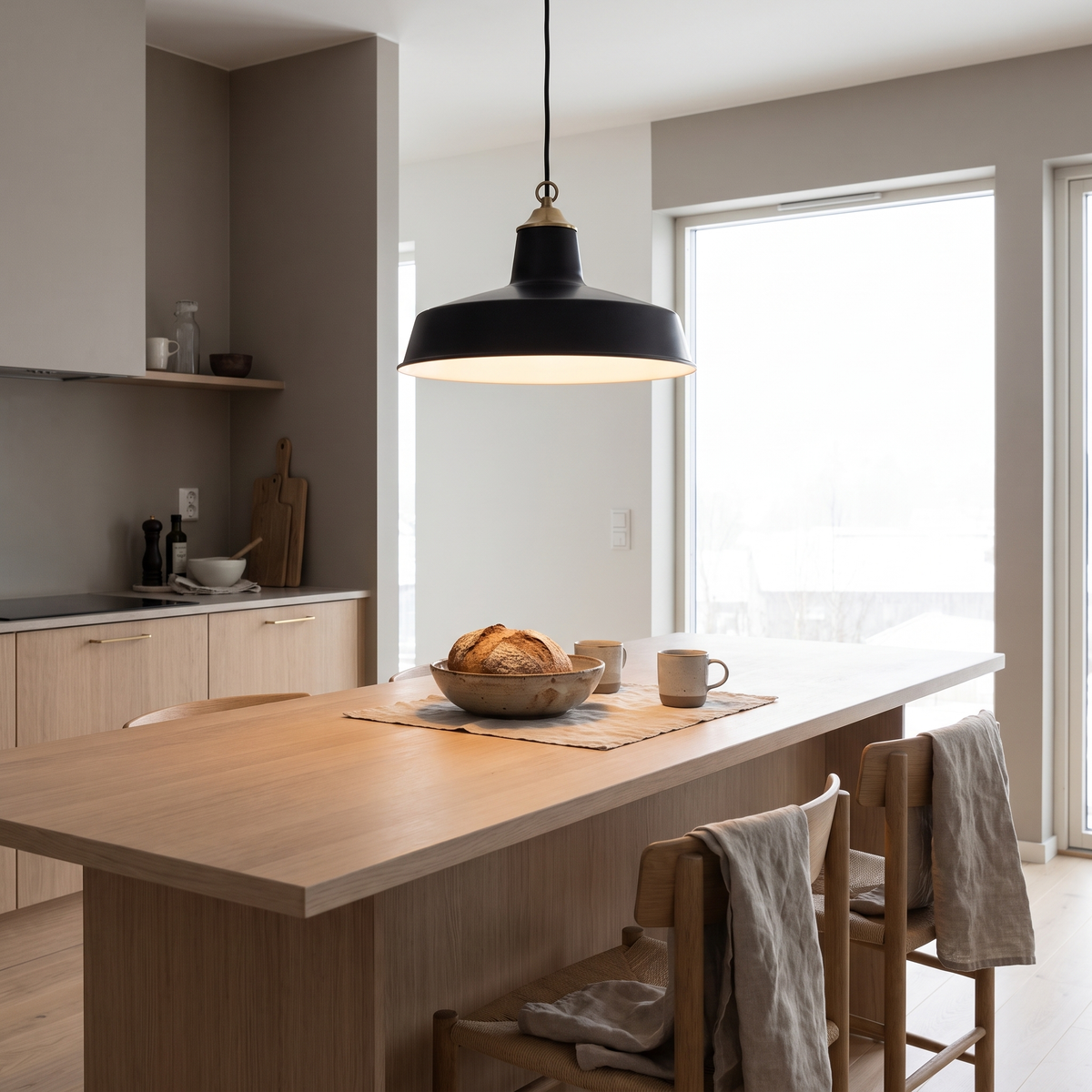 Mill industrial dome pendant light in a Scandinavian interior