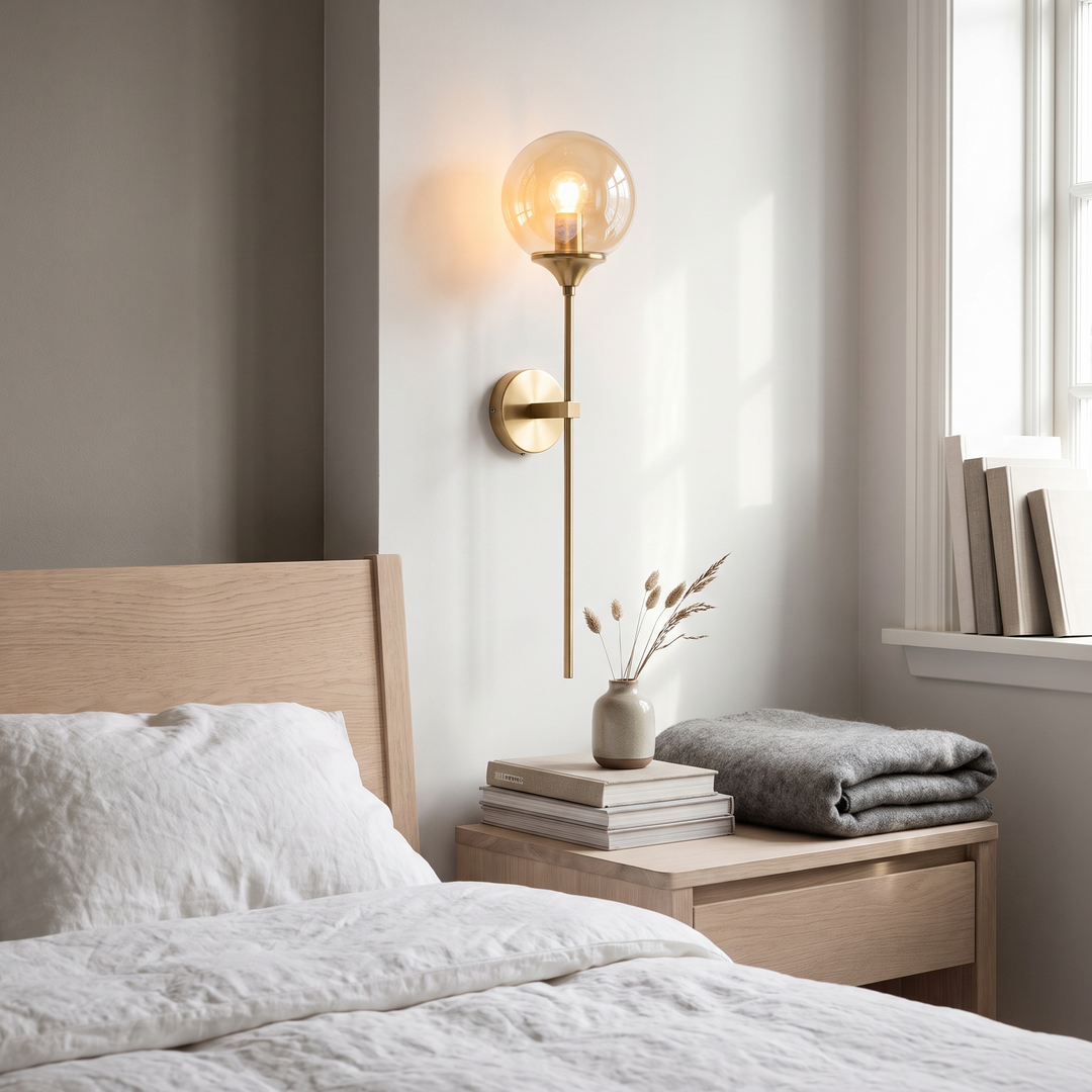 Aster gold and amber glass wall sconce in a Scandinavian interior