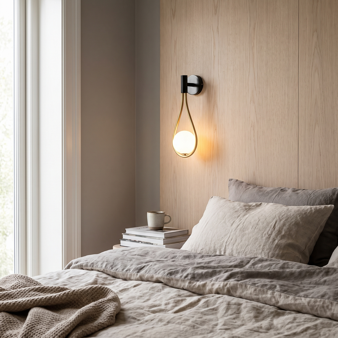 Beam minimalist wall sconce in a Scandinavian interior