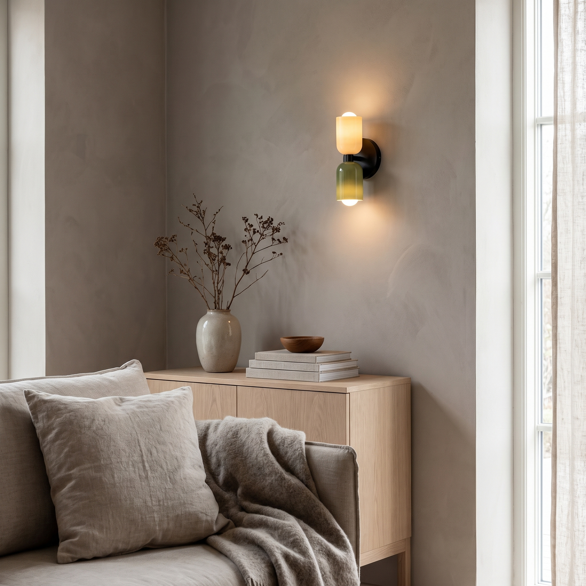 Palette colourful glass wall sconce in a Scandinavian interior