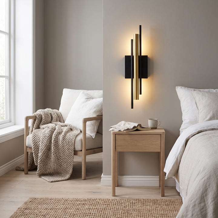 Swing adjustable metal wall lamp in a Scandinavian interior