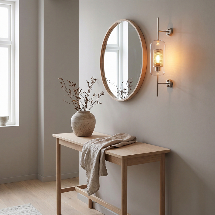 Flask glass wall lamp in a Scandinavian hallway