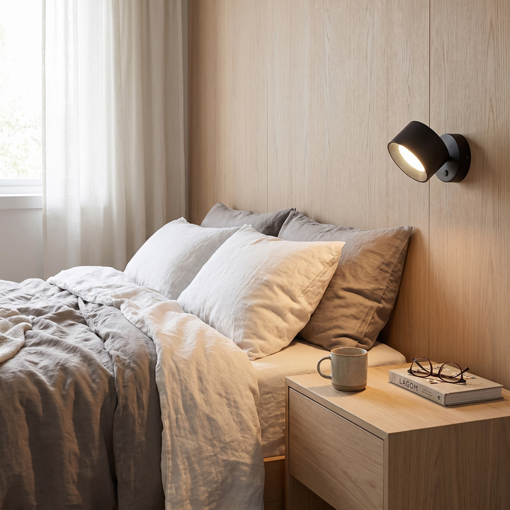 Nova battery wall sconce in a Scandinavian bedroom