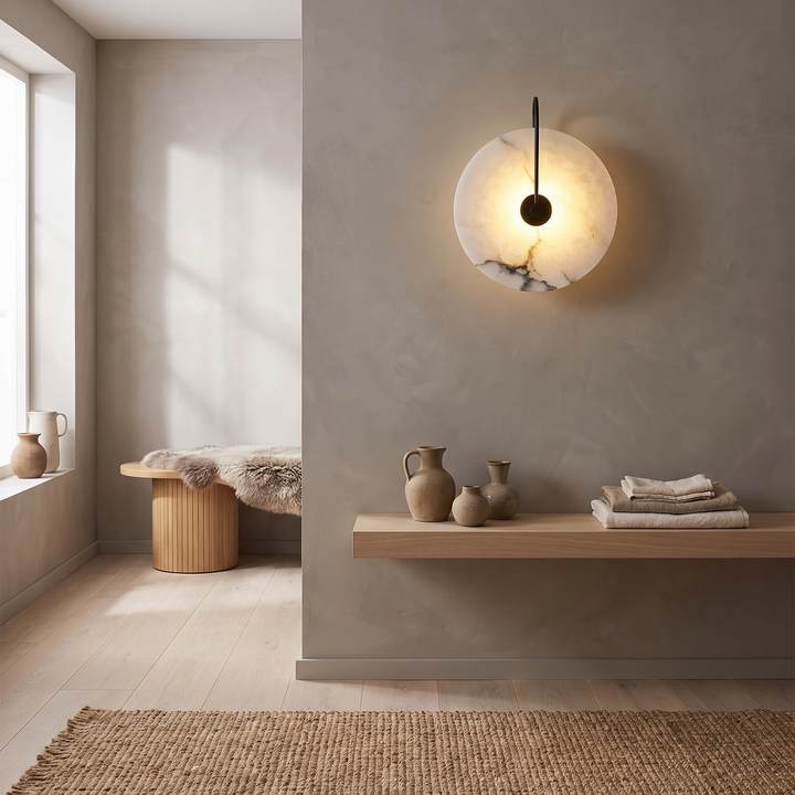Quartz marble LED wall light in a Scandinavian interior