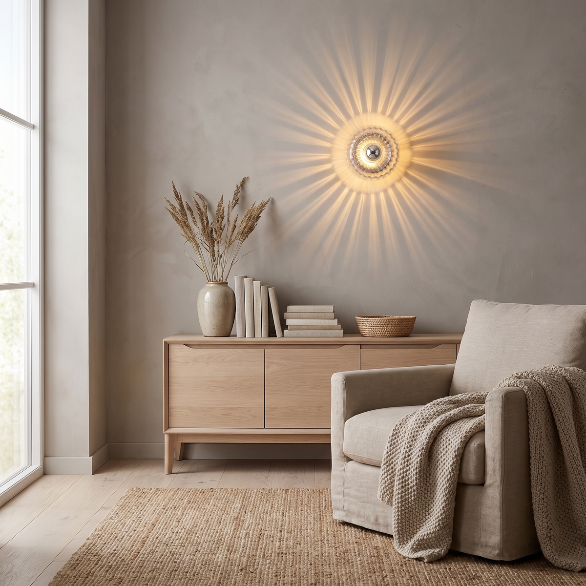 Flare sunburst wall light in a Scandinavian interior