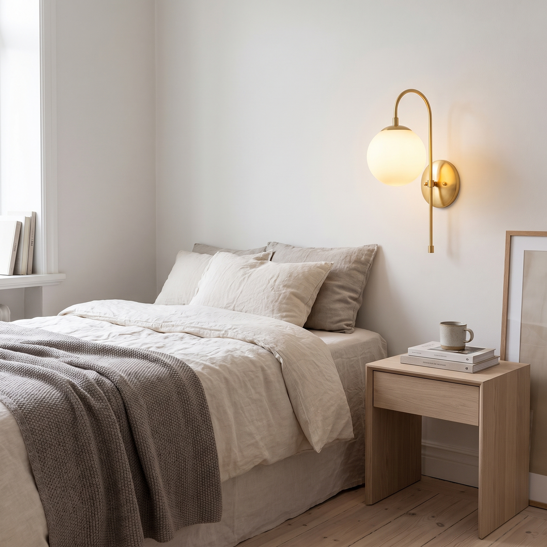 Gleam gold Nordic wall lamp in a Scandinavian interior
