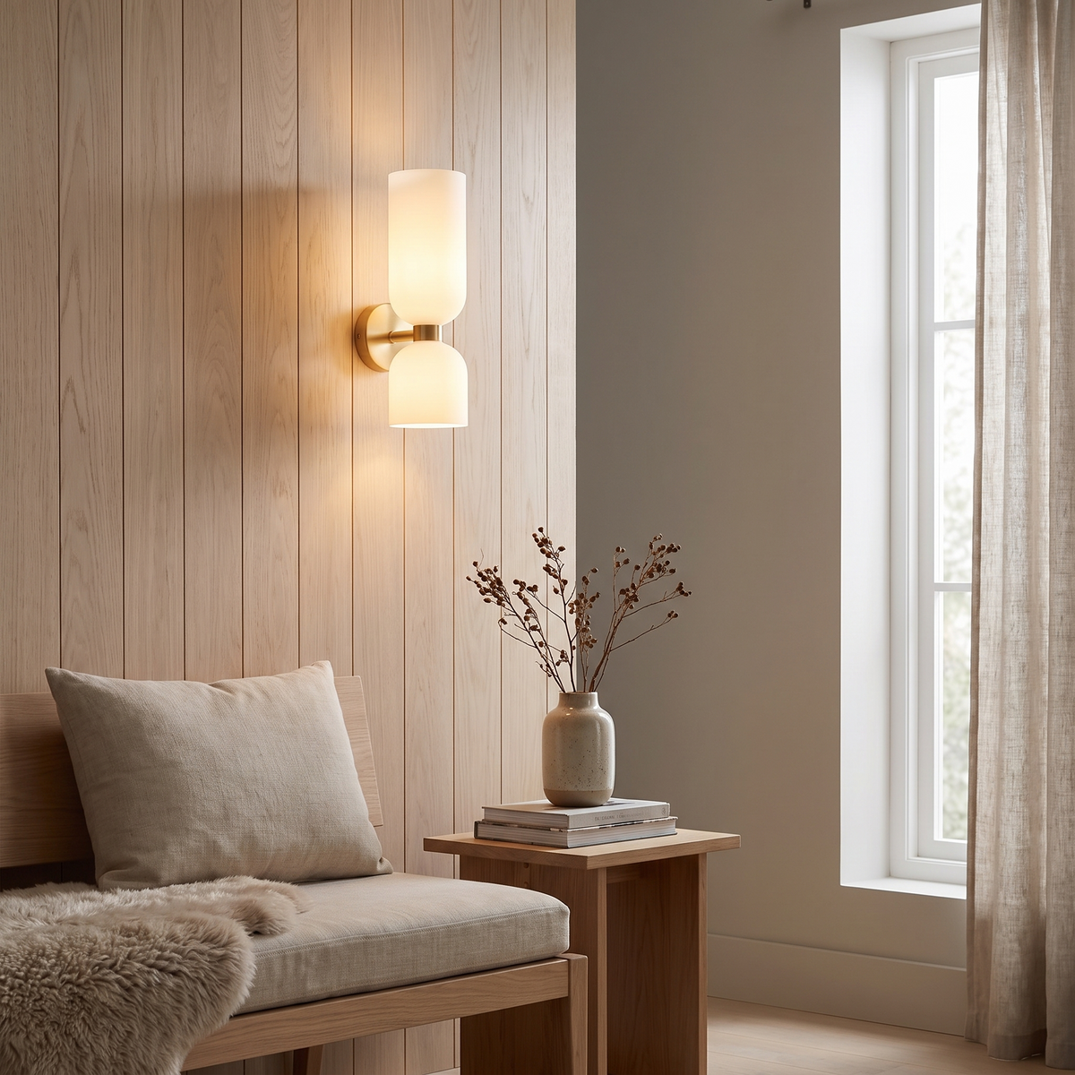 Stack double glass wall light in a Scandinavian interior