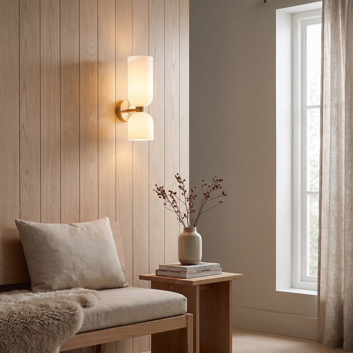 Stack double glass wall light in a Scandinavian interior
