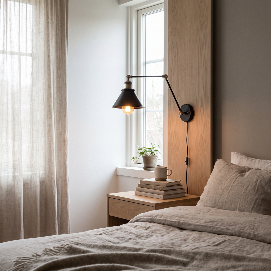 Bolt industrial plug-in wall sconce in a Scandinavian interior