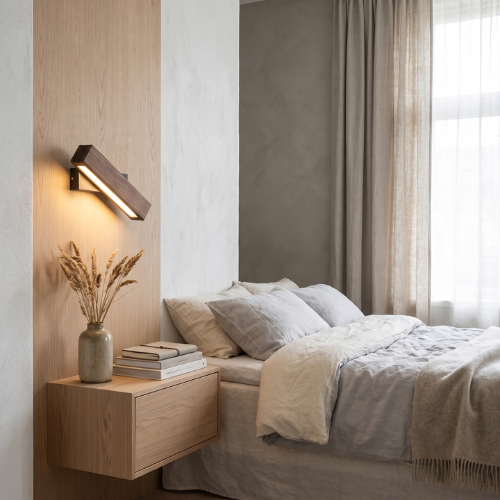 Twist wood LED wall sconce in a Scandinavian interior
