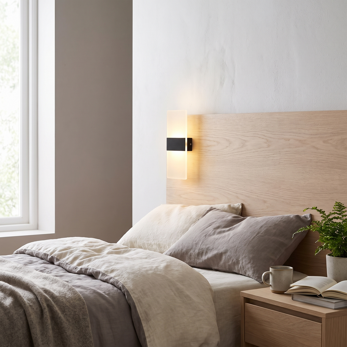 Pulse rechargeable wall light in a Scandinavian bedroom