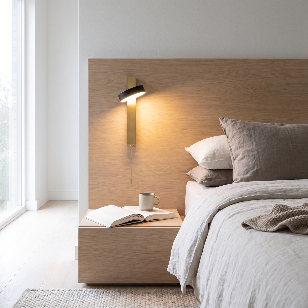 Axis rotating wall sconce in a Scandinavian interior